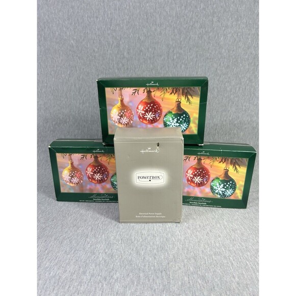 NEW Hallmark 9 Illuminations Snowflake Snowballs Strings Ornament & Power Box - Picture 1 of 16